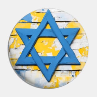 Blue and Yellow Shabby Chic Star of David Painting Pin