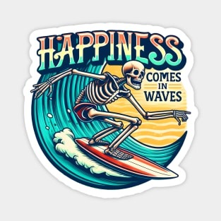 "Happiness Comes in Waves" Surfing Skeleton Magnet