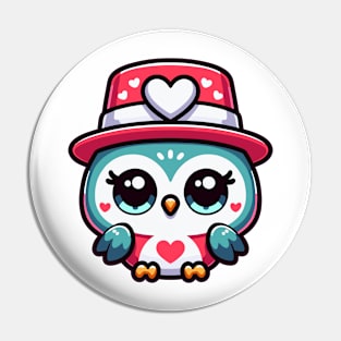 Cute Kawaii Valentine's Owl with a Hearts Hat Pin