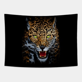 Aggressive Leopard Face Tapestry