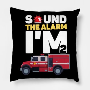 Kids Sound The Alarm I'm 2 Funny 2 years old Fire Truck lover birthday gift Pillow