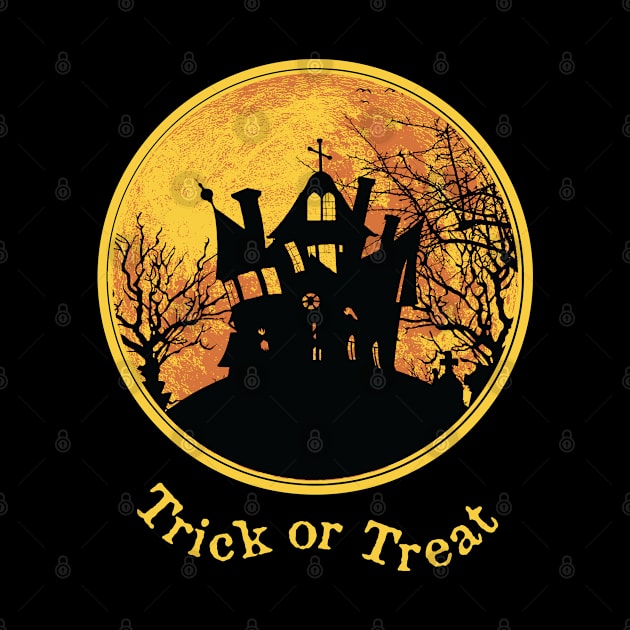 Halloween Moon Trick or Treat Haunted House Black Silhouette by CoffeeandTeas