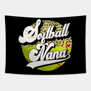 Softball Nana Vintage Leopard Softball Family Matching Tapestry