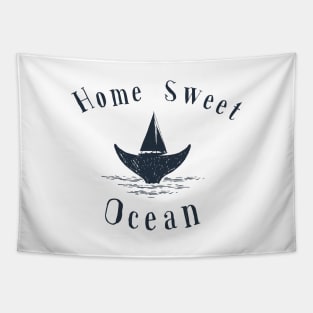 Home Sweet Ocean with a Sailing Boat and a Whale Tapestry