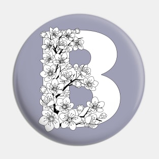 Monochrome capital letter B patterned with sakura twig Pin