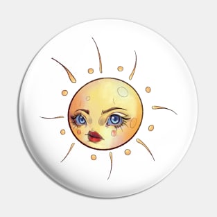 Lady face sun tattoo flash - psychedelic sun Pin