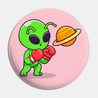 Cute Alien Boxing Planet Cartoon Pin