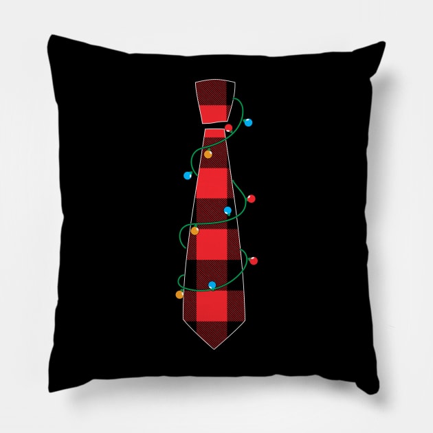 Red Buffalo Plaid Tie Christmas Lights Xmas Ugly Holiday Sweater Pillow by BadDesignCo