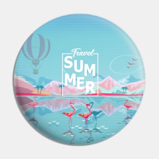 Hello Summer Flamingo Tropical Sea Beach and Rocky Mountains Pin