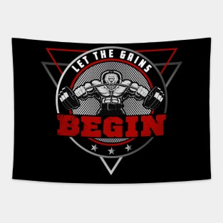 Let The Gains Begin | Motivational & Inspirational | Gift or Present for Gym Lovers Tapestry