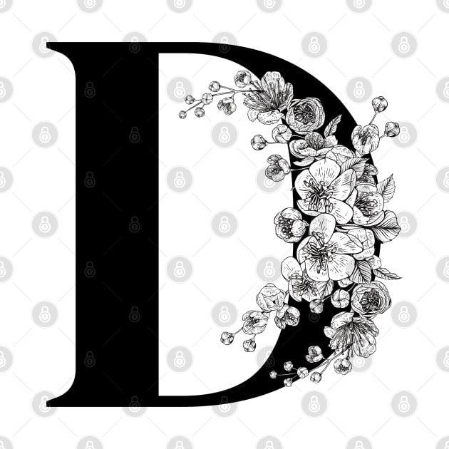 D alphabet Botanical cherry blossom sakura flowers by JunThara