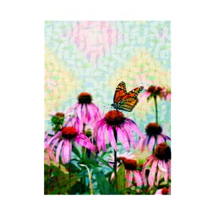 Monarch Butterfly on Pink Cone Flower Mosaic T-Shirt