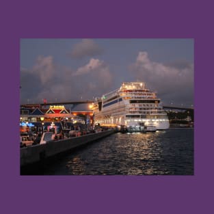 AIDAluna Cruise Ship docking at Willemstad Curacao at Night T-Shirt