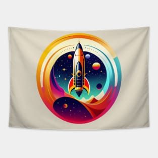 Award-winning Space Exploration Rocket Logo Tapestry