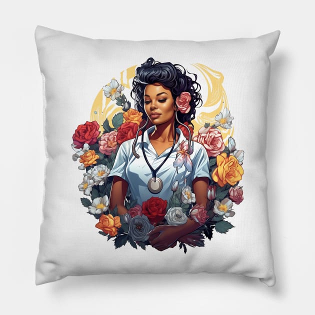 Black Nurse #8 Pillow by Chromatic Fusion Studio