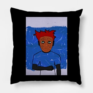 BlueFire - Male Character with Doodle Mask and Green Eyes in Expressionist Style Pillow