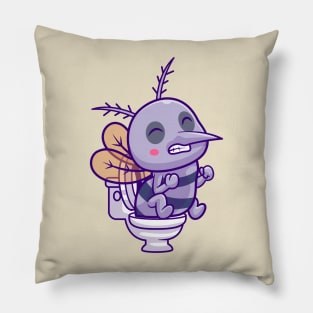 Cute Mosquito Pooping On Toilet Cartoon Pillow