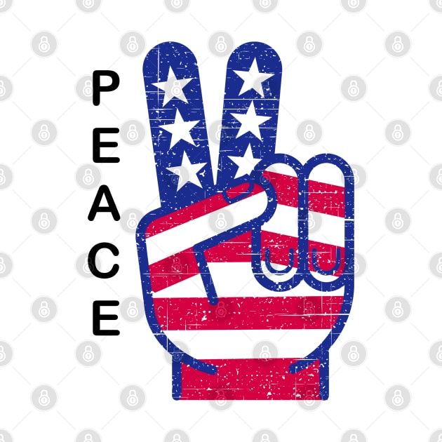 PATRIOTIC PEACE SIGN RED WHITE AND BLUE RETRO (word: PEACE) by Long-N-Short-Shop