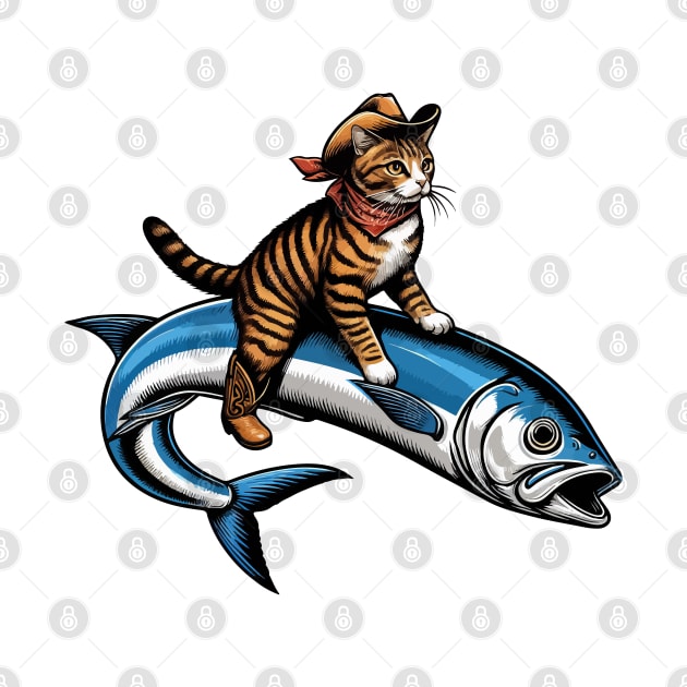 Meowdy Texas Cowboy Rodeo Cat Ride On Sardine by TomFrontierArt