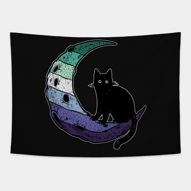 Gay Man Pride Cat Moon Tapestry by Psitta