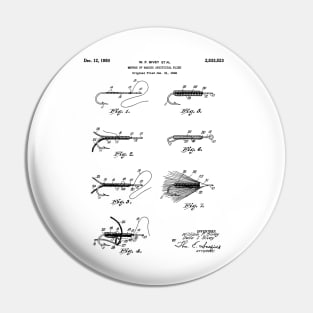 Fly Fishing Patent - Fisherman Art - Black And White Pin