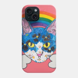 Floral Kitty face with rainbow Phone Case