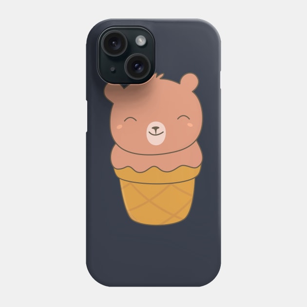 Kawaii Brown Bear Ice Cream Cone T-Shirt Phone Case by happinessinatee