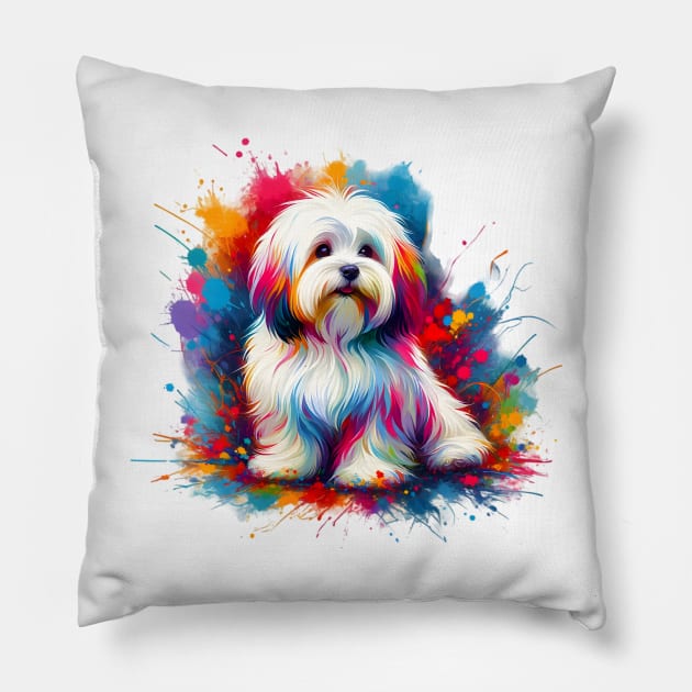 Coton de Tulear in Vivid Splash Color Art Pillow by ArtRUs