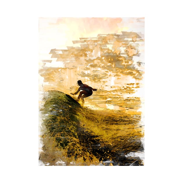 Surfer Silhouette Chasing Waves Sunset by ColortrixArt