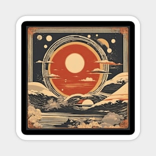 total solar eclipse 2024 japanese beach vintage style Magnet