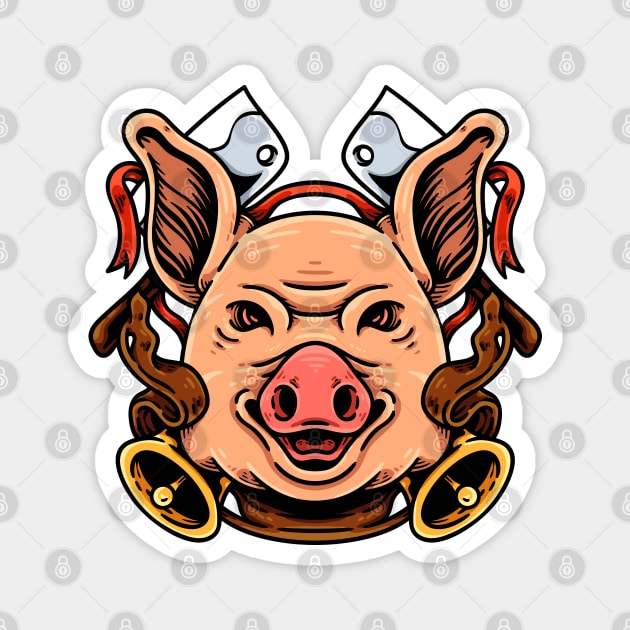 Pig And Butcher Knife Magnet by andhiika