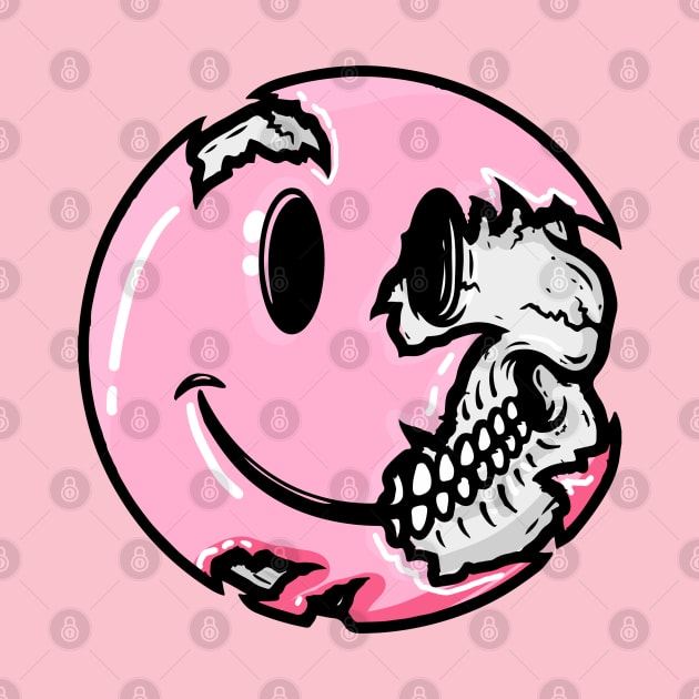 Creepy Pastel Goth Pink Smiley Face Skull Emoji by PUFFYP