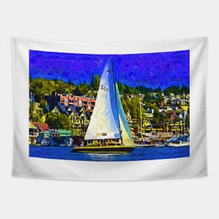 Sailboat On Lake Union Tapestry