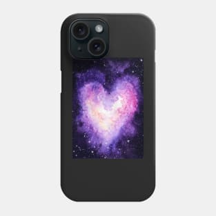 Watercolor Heart Shape Nebula and Outer Space Phone Case