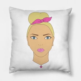 Beautiful stylish cartoon blond woman. Art. Pillow