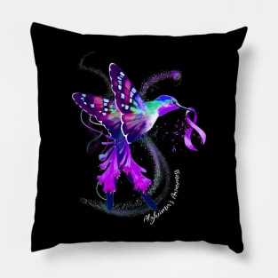 Hummingbird Holding Purple Ribbon Alzheimer's Awareness Pillow