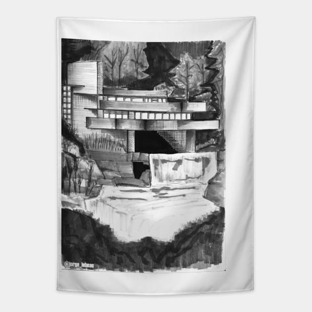 Build a house in the waterfall architecture Tapestry by jorge_lebeau