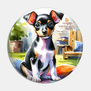 Watercolor Rat Terrier Puppies - Cute Puppy Pin