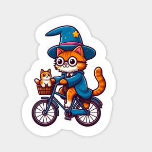 Cat Wizard Riding a Bike Magnet