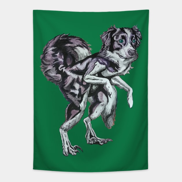 Border Collie Velociraptor Tapestry by RaLiz