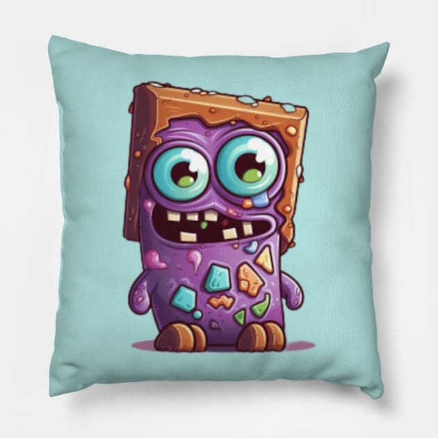 Chocolate bar Kawaii Zombie Food Monsters: When the Cuties Bite Back - A Playful and Spooky Culinary Adventure! Pillow by HalloweeenandMore