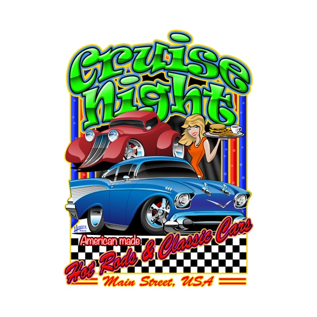 Cruise Night Hot Rods & Classic Cars Illustration by hobrath