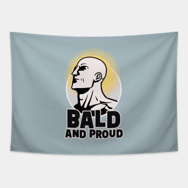 Bald and Proud || Bald Man Illustration Tapestry by Mad Swell Designs