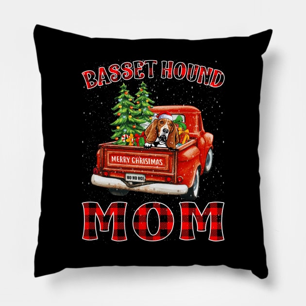 Christmas Basset Hound Mom Santa Hat Truck Tree Plaid Dog Mom Christmas Pillow by intelus