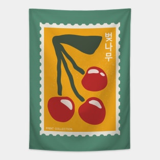 Cherry art print, Cute korean poster, Retro 90s stamp, Posters aesthetic, Exhibition poster, Fruits, Pop art Tapestry