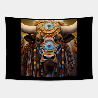 Colorful Bull Face Art - Vibrant and Expressive Painting Tapestry