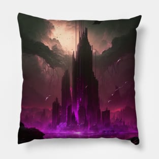 Dystopian Ruined City in a Storm Pillow