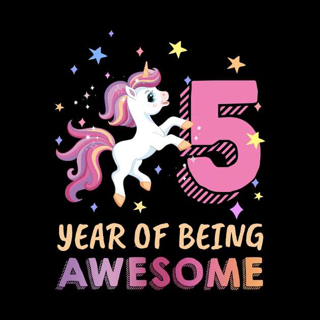 Cute Unicorn 5 Year Of Being Awesome 5th Birthday by elillaa