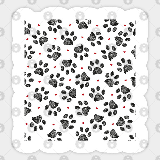 Black Paw Print With Red Hearts Pattern Paw Print Pattern