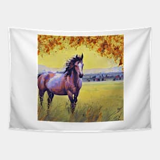 horse portrait with autumn tree Tapestry